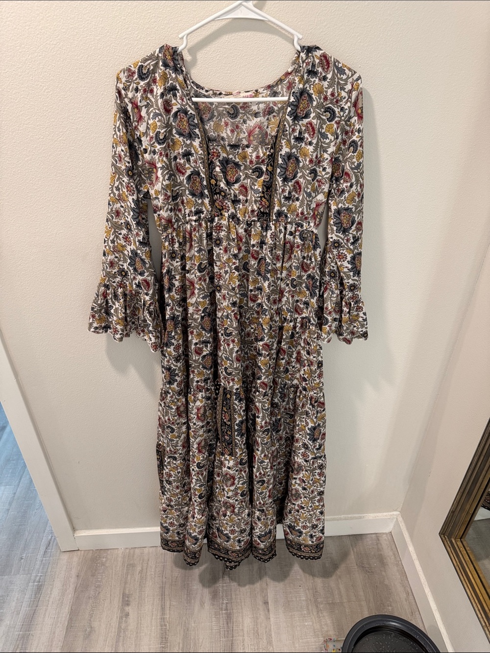 Boho Floral Maxi Dress in Cream and Mustard